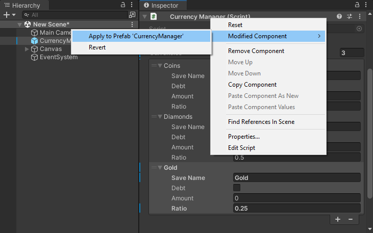 Currency Manager Prefab