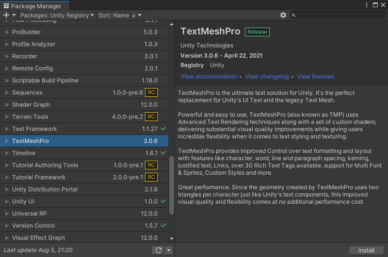 Install Text Mesh Pro